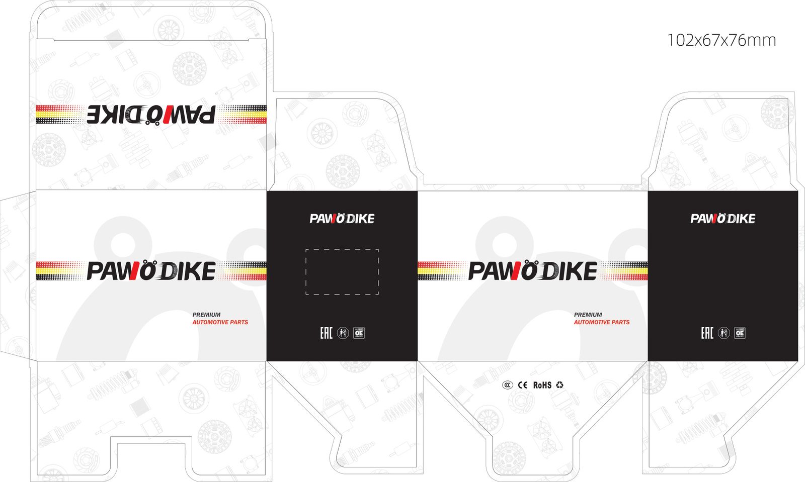 PAWODIKE box die-cut — 102×67×76 mm